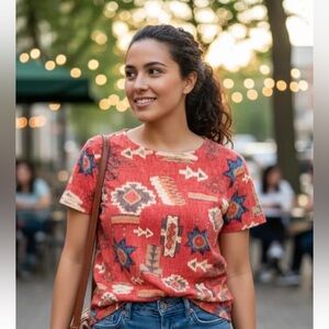 Lauren Ralph Lauren Southwest Graphic Top - Vibrant Aztec Pattern - Size L